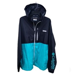 Columbia Men’s Two-Tone Hooded Windbreaker Jacket - Black/Teal